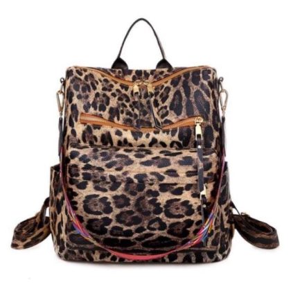 leopard print leather backpack