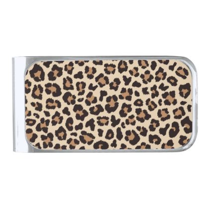 leopard pattern print silver finish money clip