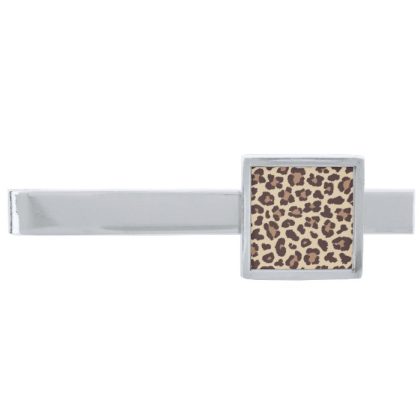leopard pattern print silver finish tie bar