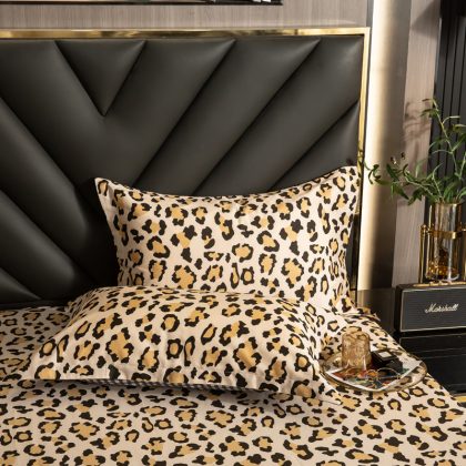 bed sheets pillowcase set leopard pattern