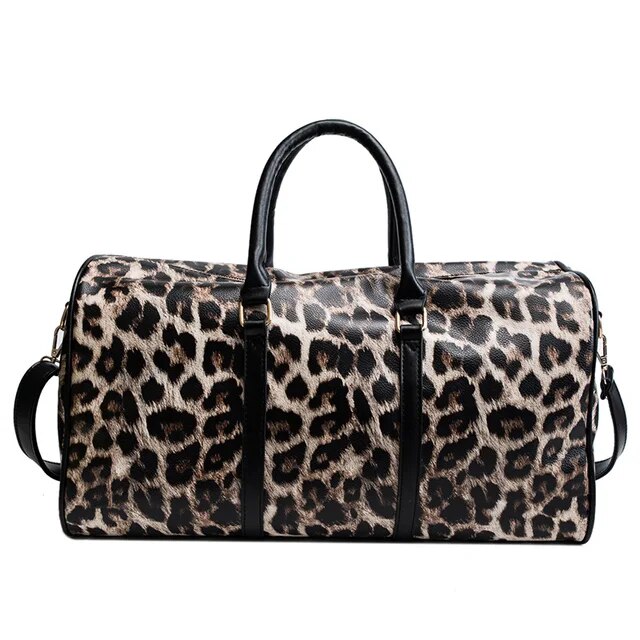 brown leopard gym duffle bag