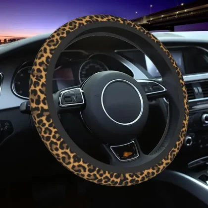 brown leopard steering wheel cover