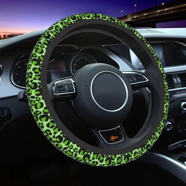 green leopard steering wheel cover