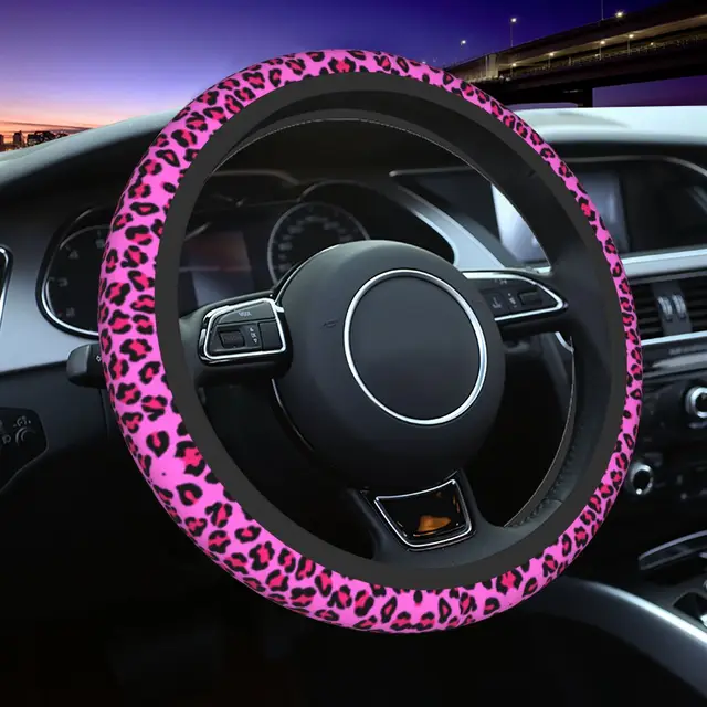 pink leopard pattern steering wheel cover