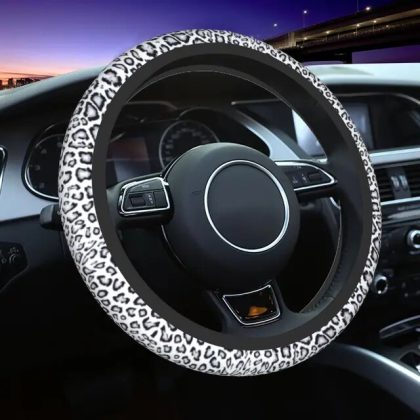 white leopard steering wheel cover