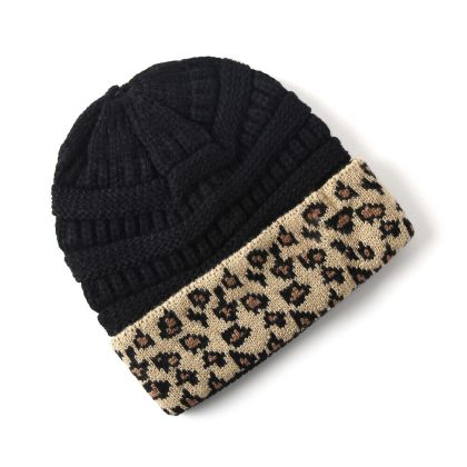 leopard pattern black beanie