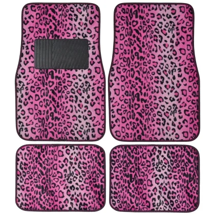 pink colored leopard car mats