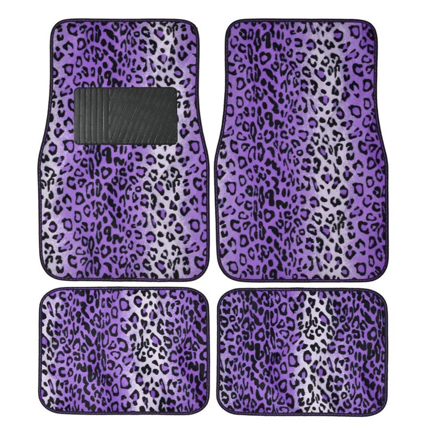 purple colored leopard car mats