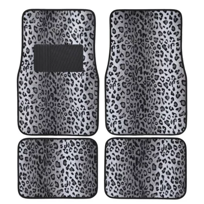 white colored leopard car mats
