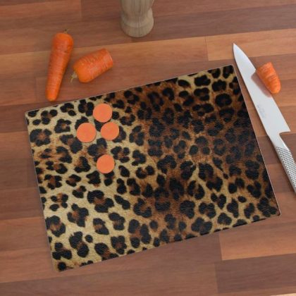 bold leopard print glass chopping board