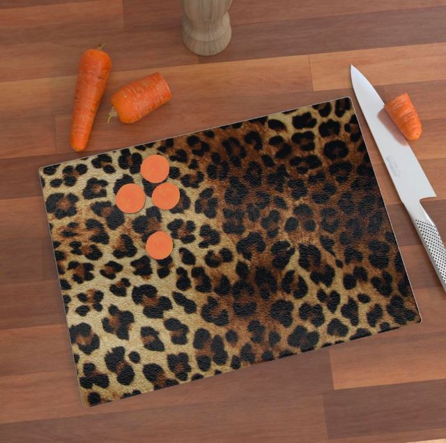 bold leopard print glass chopping board