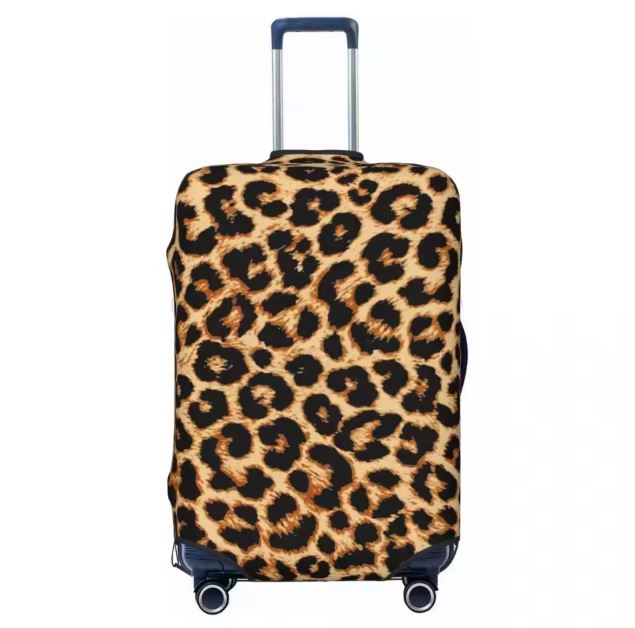 leopard print carry on luggage cover front view