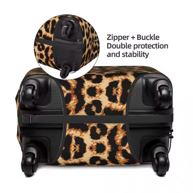 leopard print travel luggage cover buckle zipper