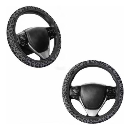 gray leopard print steering wheel cover
