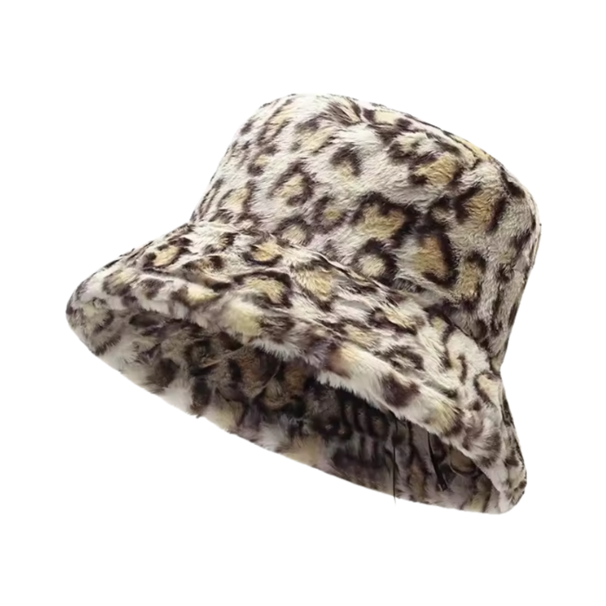 beige leopard print soft plush bucket hat