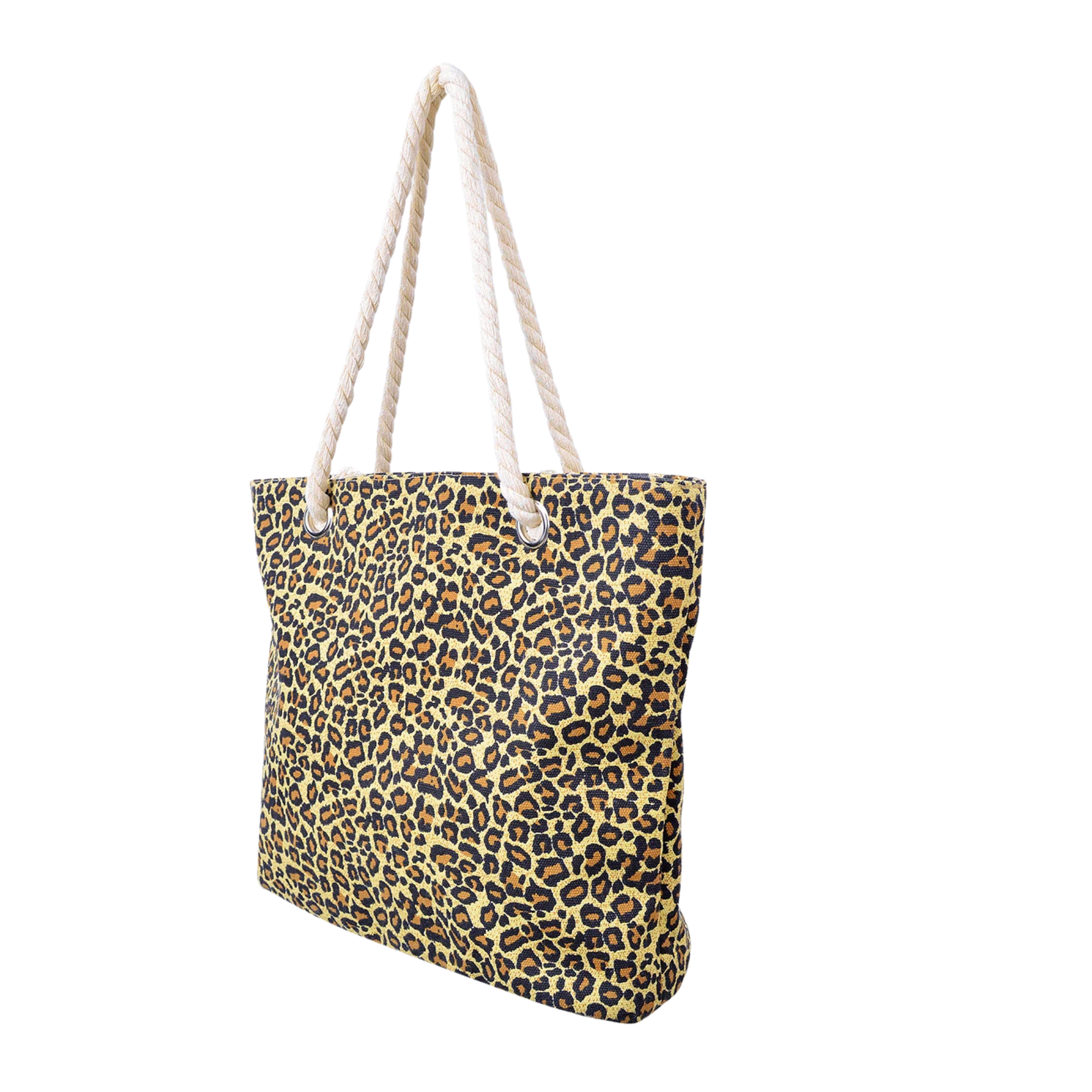 leopard print rope handle tote bag