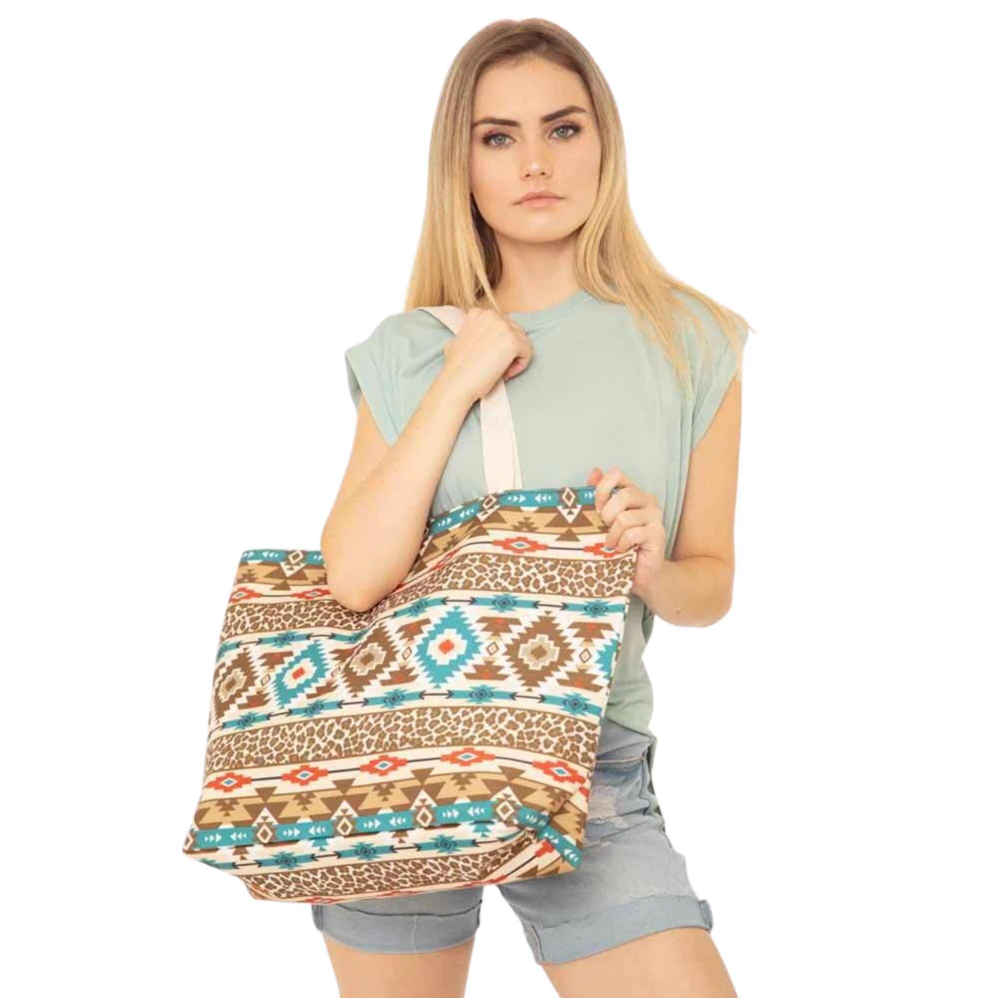 leopard print aztec tribal tote bag