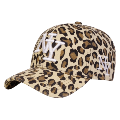 beige leopard print ny baseball cap