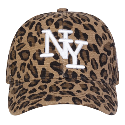 brown leopard print ny baseball cap