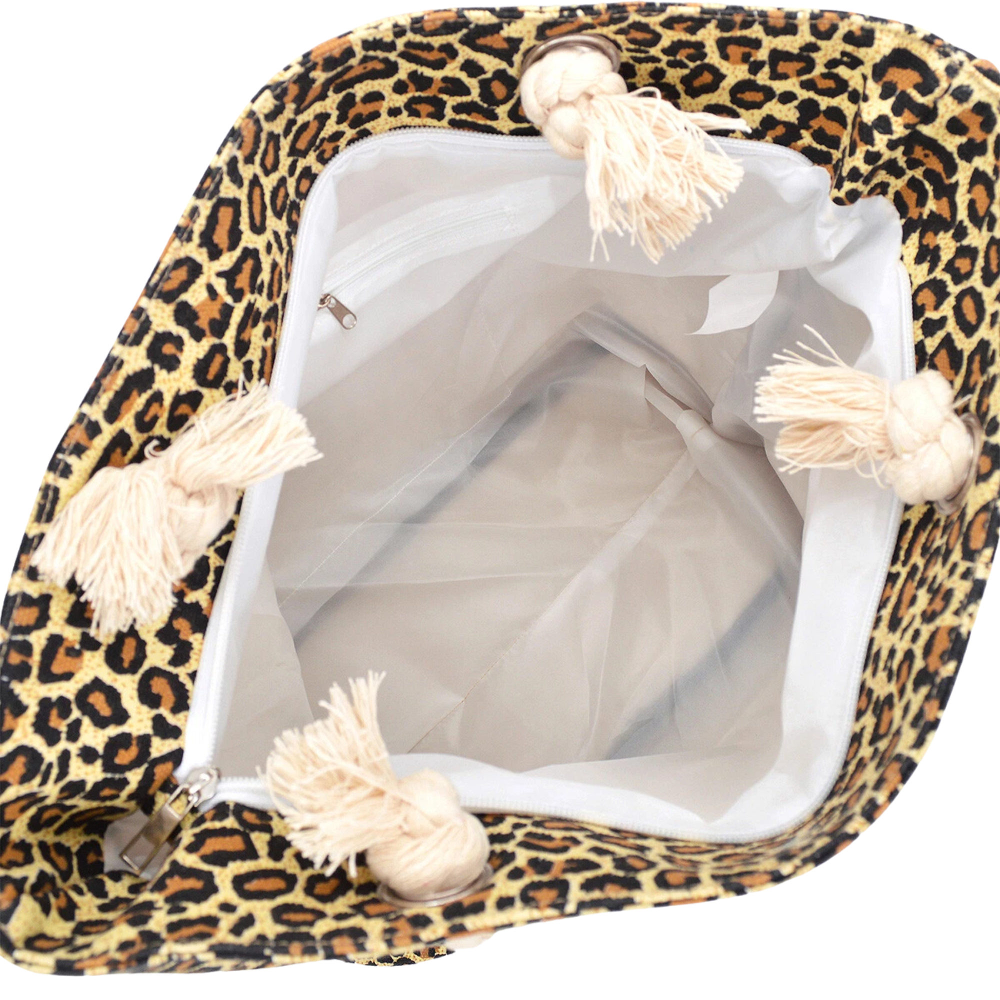 leopard print rope handle tote bag