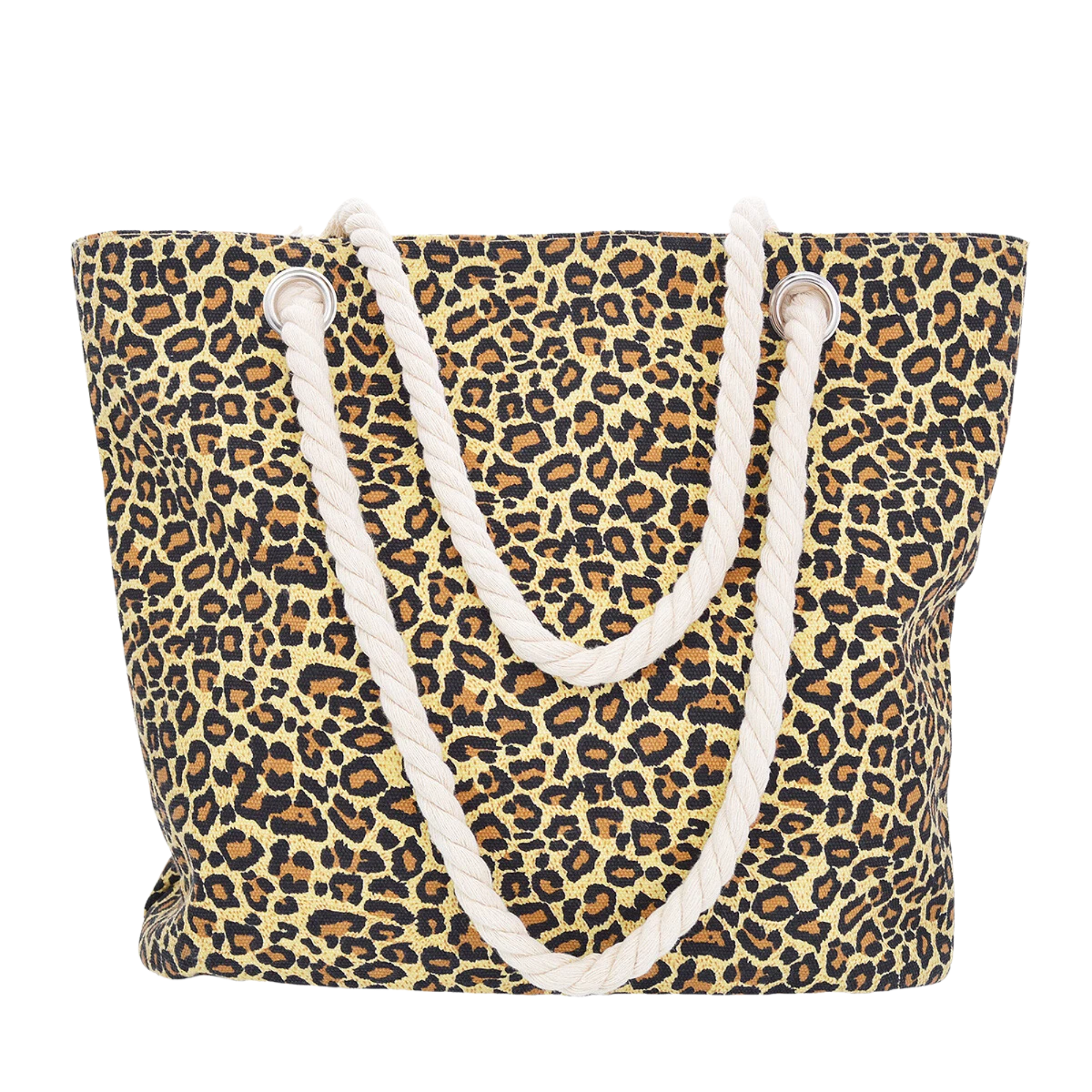 leopard print rope handle tote bag