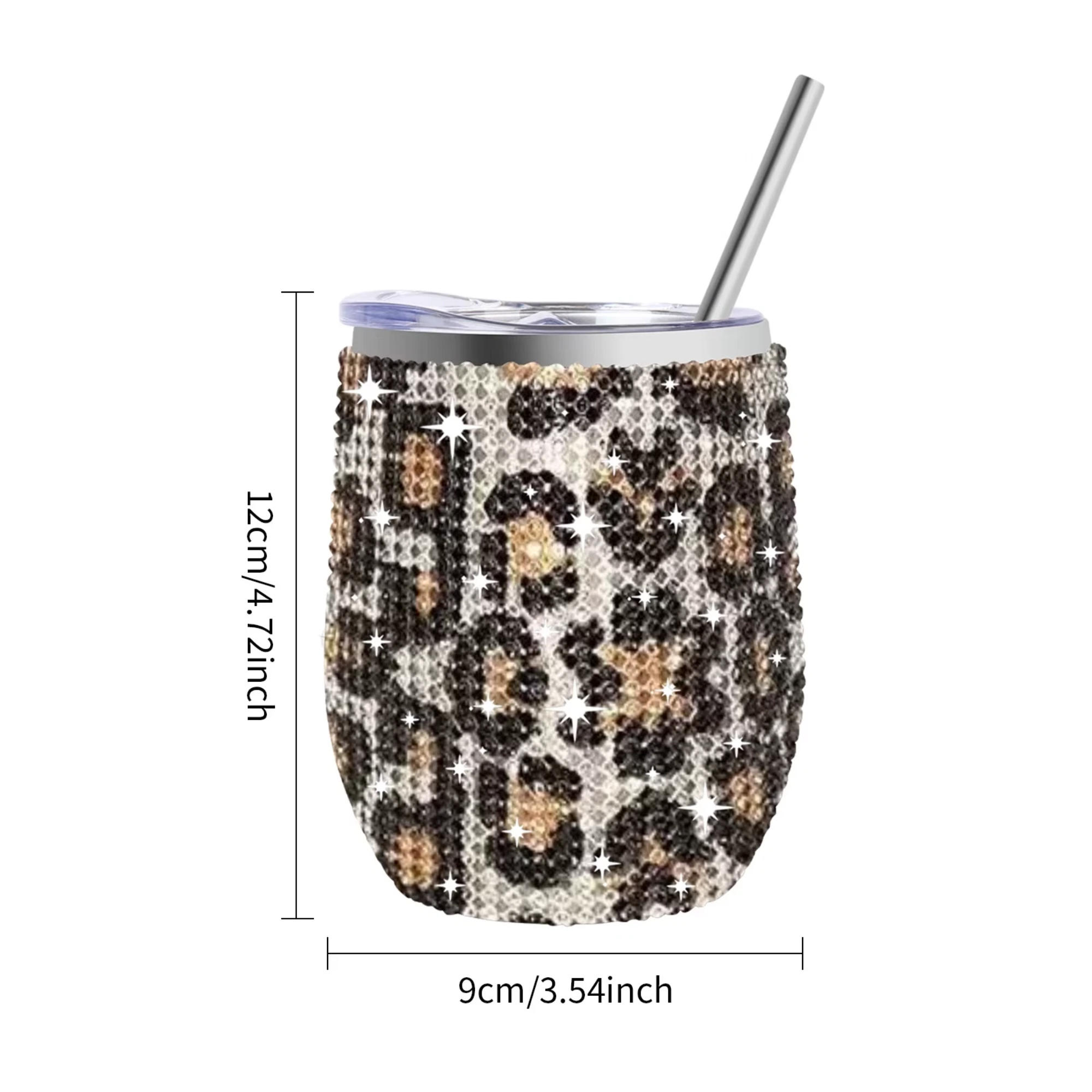 leopard print diamond wine tumbler 12oz