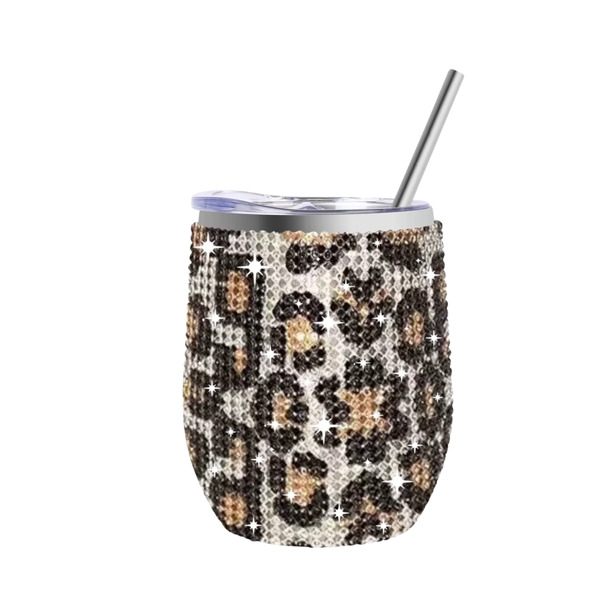 leopard print diamond wine tumbler 12oz