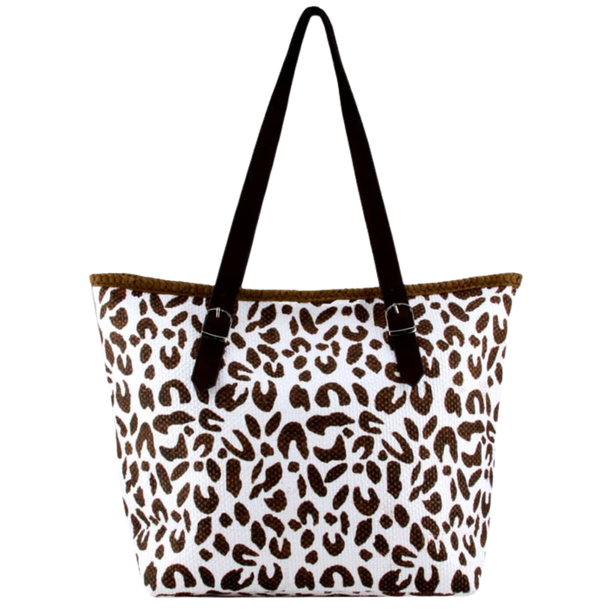 leopard print paper straw tote bag