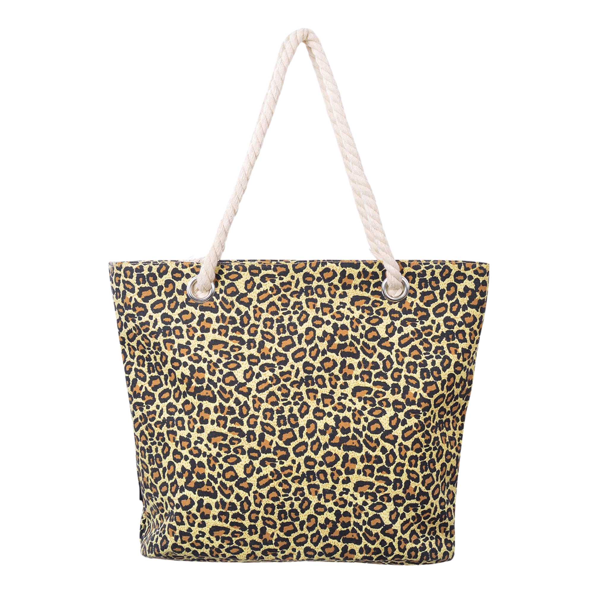 leopard print rope handle tote bag