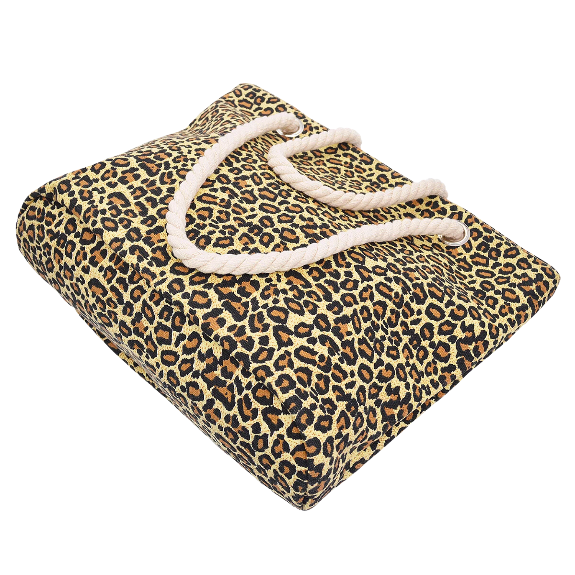 leopard print rope handle tote bag
