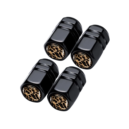 brown and black leopard tire valve stem caps
