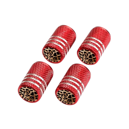 brown leopard on red tire valve caps