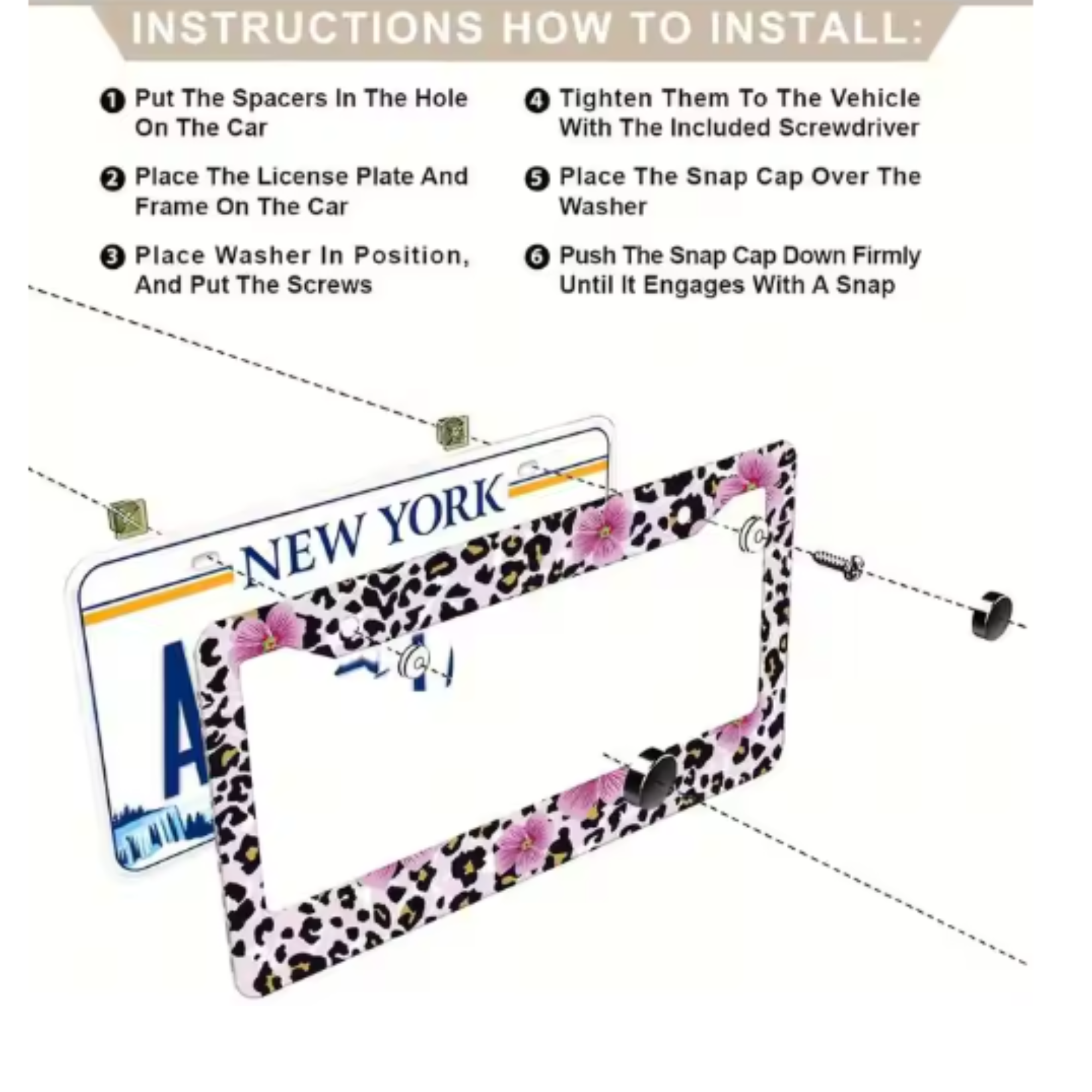pink floral leopard print aluminum license plate frame