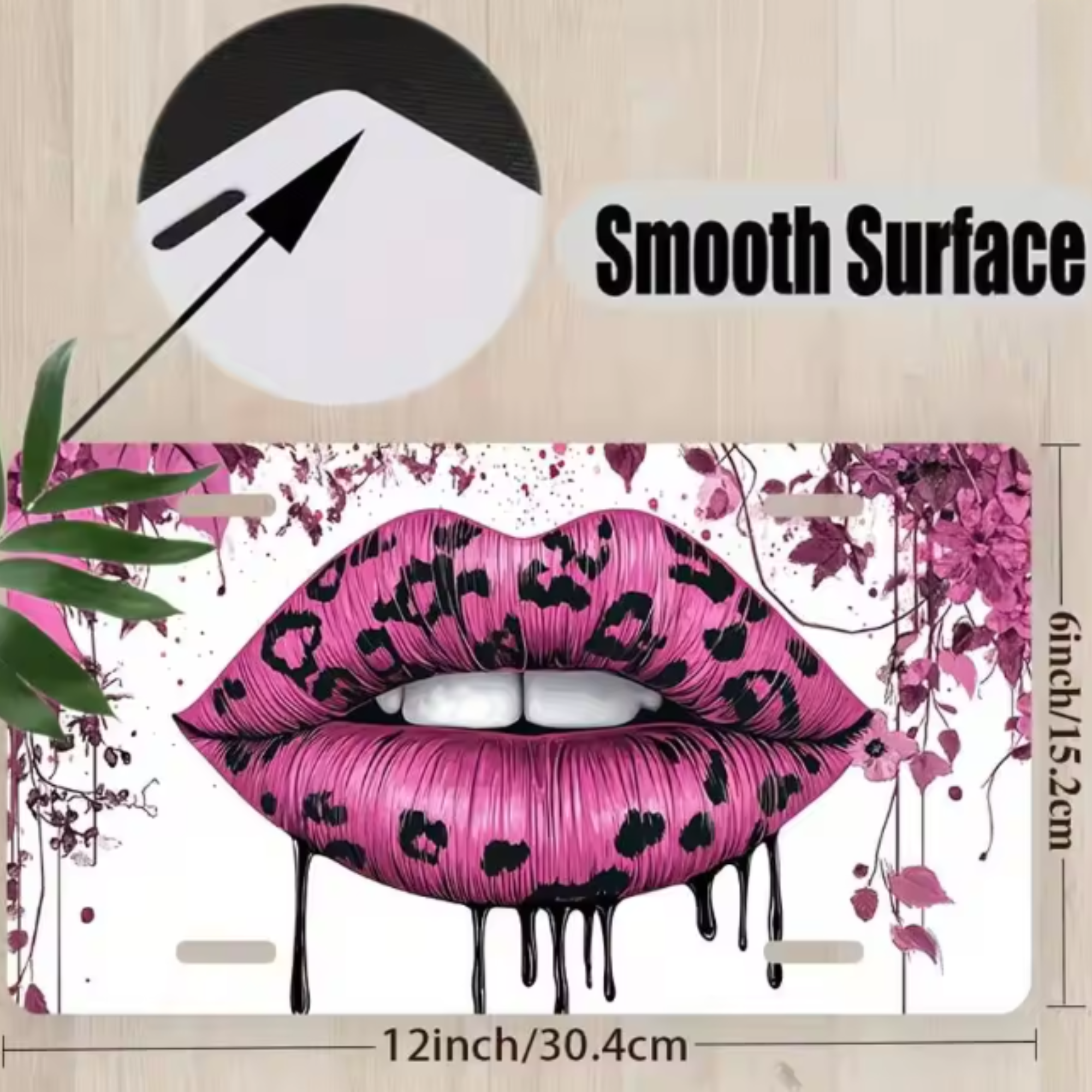 pink leopard print lips design aluminum license plate cover