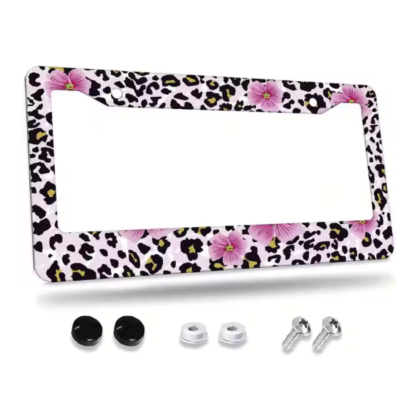 pink floral leopard print aluminum license plate frame