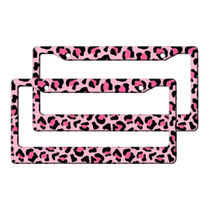 pink leopard print aluminum license plate frame (2 ct)