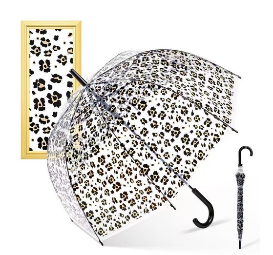 Leopard Print Clear Windproof Bubble Stick Umbrella