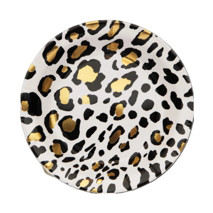 White Leopard Print Foil Party Plate 7" for 8