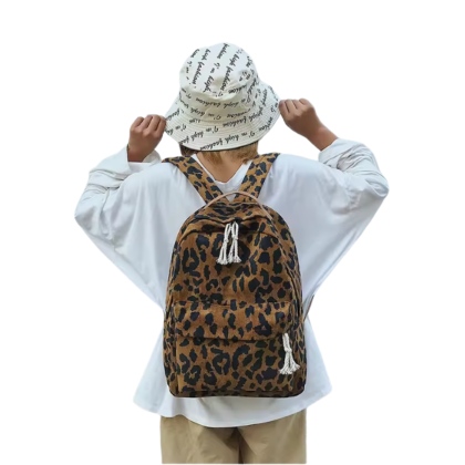 Leopard Print Corduroy Backpack