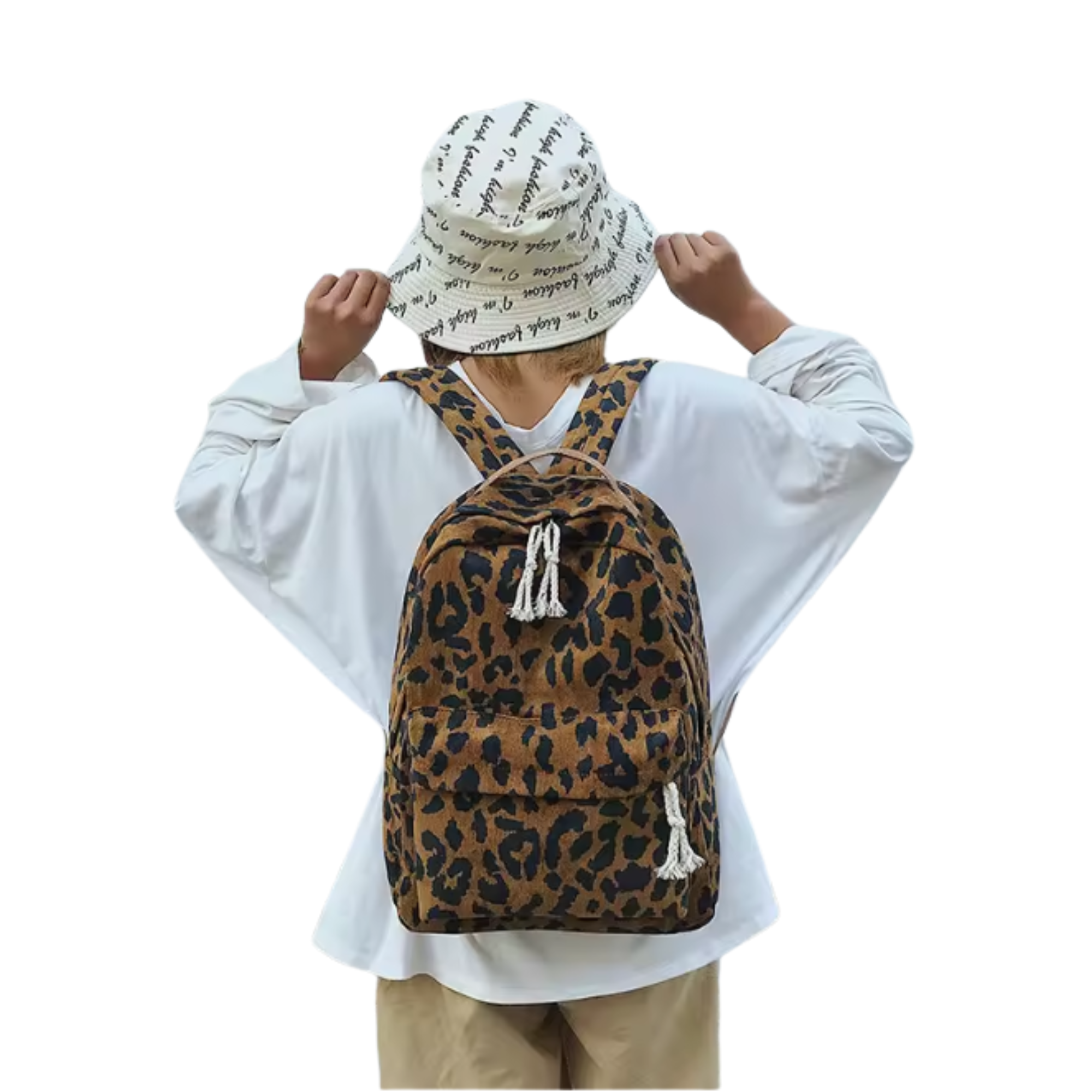 Leopard Print Corduroy Backpack