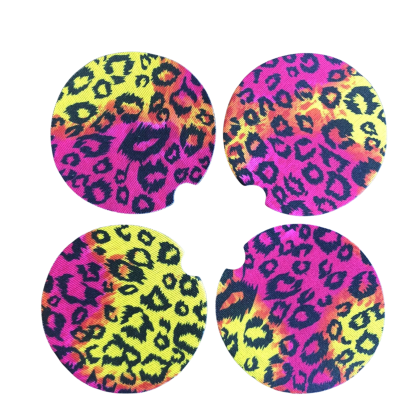 Pink and Yellow Leopard Print Car Coasters
