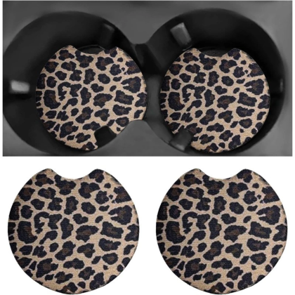 Grey Leopard Print Car Cup Coasters