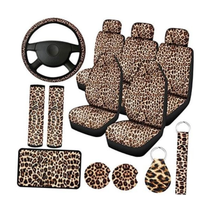13 Pieces Leopard Print Car Seat Covers Full Set