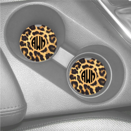 Leopard Print Monogram Rubber Car Coasters