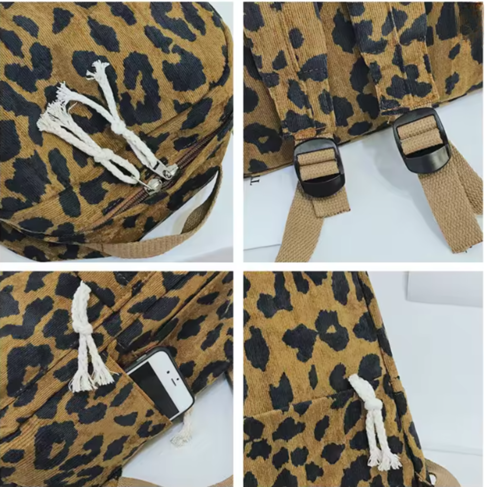 Leopard Print Corduroy Backpack - Image 3