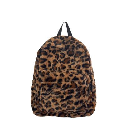 Plush Leopard Print School Backpack