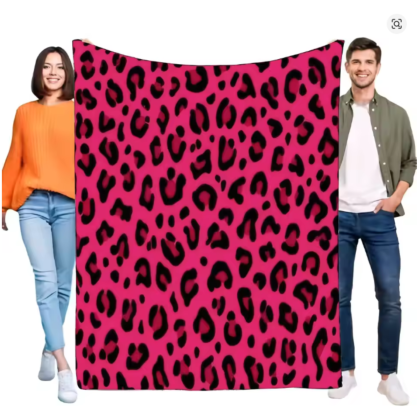 Fuchsia Pink Leopard Print Fleece Throw Blanket