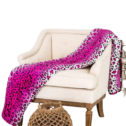 Pink Leopard Print Fleece Throw Blanket